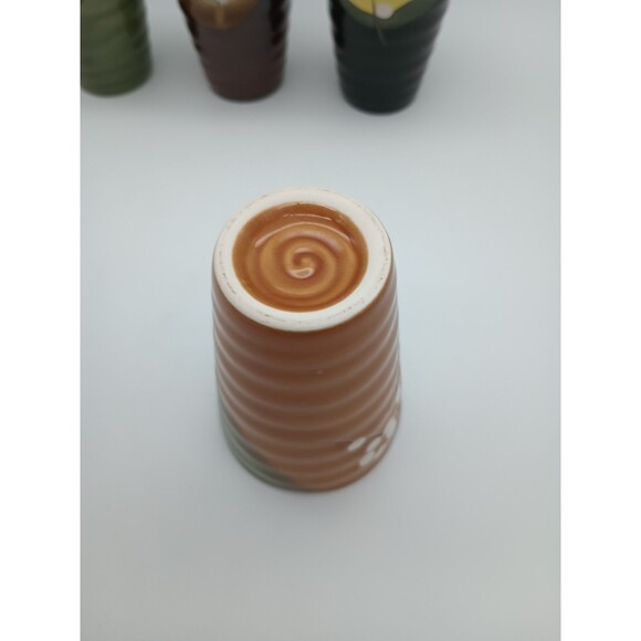 4 Vtg Japanese Coil Pottery Cherry Blossom Cups Wavy Rim Fall Colors - Picture 5 of 7